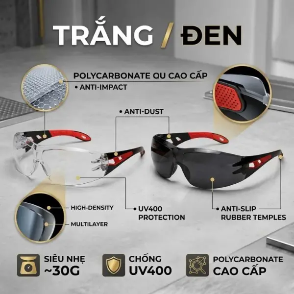 Kính Bảo Hộ Haiboshi HB-479053F - Mắt Đen Râm, Chống Chói, Chống UV400
