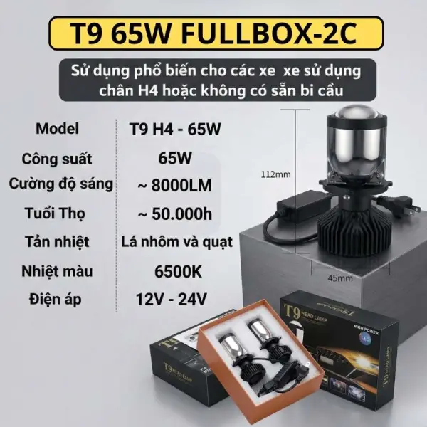 Đèn Bi Cầu Mini T9 Chân H4 Siêu Sáng Cho Ô Tô Xe Máy