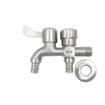 Vòi Hai Đầu Inox 304 Hai Đầu Xả Độc Lập Chống Gỉ Lắp Máy Giặt Sân Vườn V26-A01