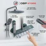 Bộ Sen Cây Tắm Phím Đàn Cao Cấp Màu Xám Titan - Đồng Thau Chống Bám Bẩn (4 Chế Độ Nước)