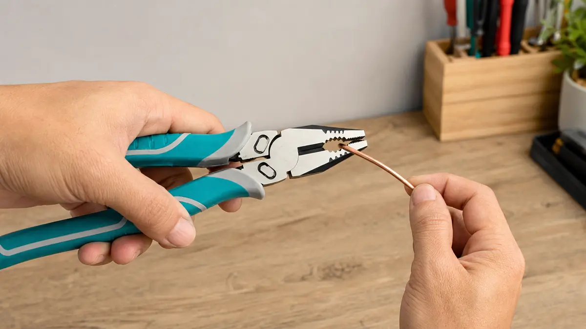 Kìm điện đa năng JCTOP BG1818 giữ một đoạn dây đã ngắt điện