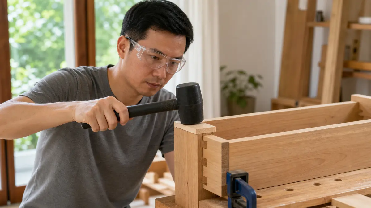 Búa cao su gõ nhẹ mối ghép gỗ được kê chắc