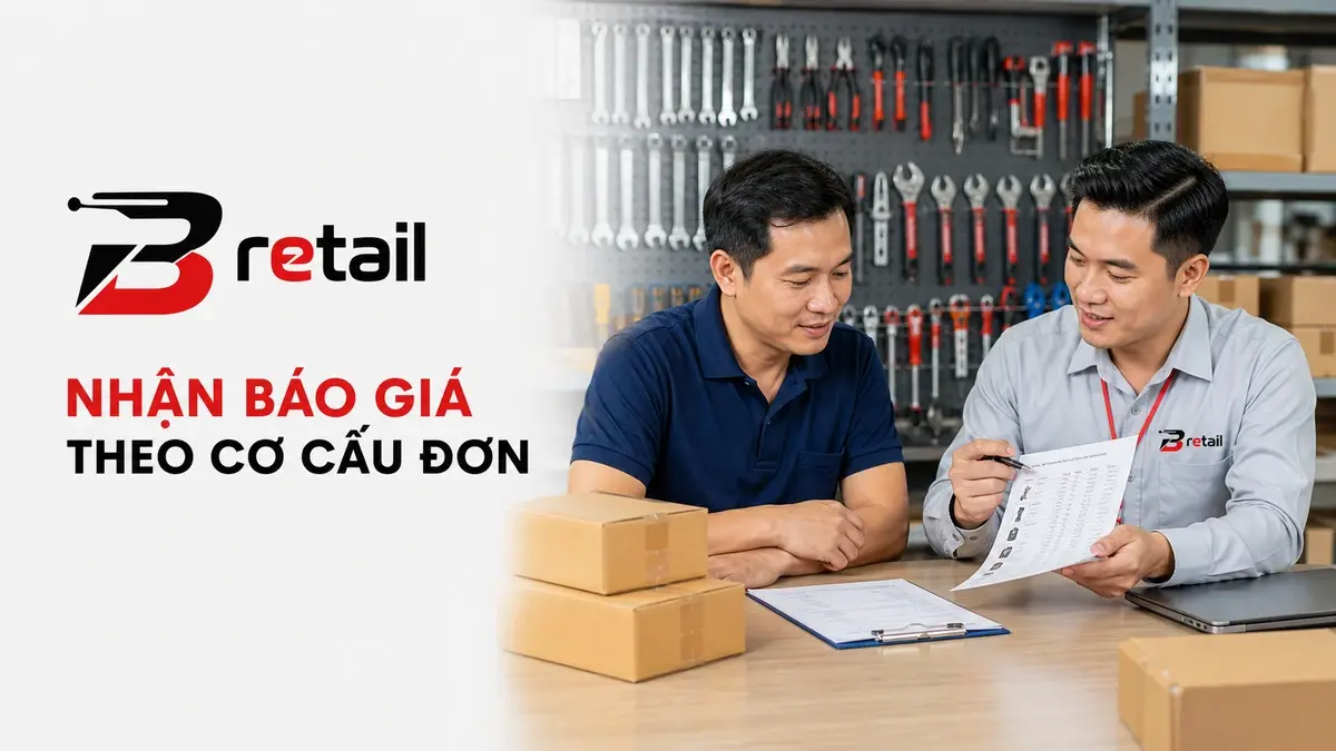 Chủ cửa hàng đối chiếu danh sách để nhận báo giá bán buôn kim khí