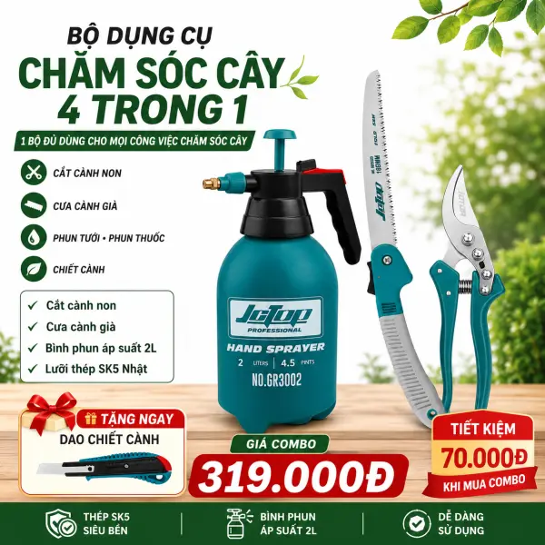 Bộ Dụng Cụ Chăm Sóc Cây 4 Trong 1 JCTOP Kéo SK5 Cưa Gấp Bình Phun 2L