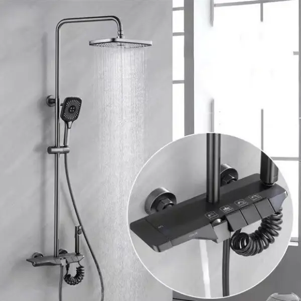 Bộ Sen Cây Tắm Phím Đàn Cao Cấp Màu Xám Titan - Đồng Thau Chống Bám Bẩn (4 Chế Độ Nước)