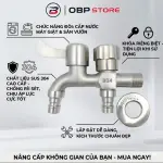 Vòi Hai Đầu Inox 304 Hai Đầu Xả Độc Lập Chống Gỉ Lắp Máy Giặt Sân Vườn V26-A01