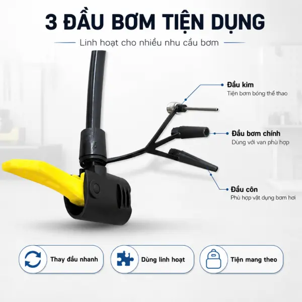 Bơm Tay HAIBOSHI HB-3818 Thân Inox 37mm, Cao 62–106cm, Dây 80cm, 3 Đầu Bơm, Đồng Hồ PSI/BAR