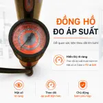 Bơm Tay HAIBOSHI HB-3818 Thân Inox 37mm, Cao 62–106cm, Dây 80cm, 3 Đầu Bơm, Đồng Hồ PSI/BAR