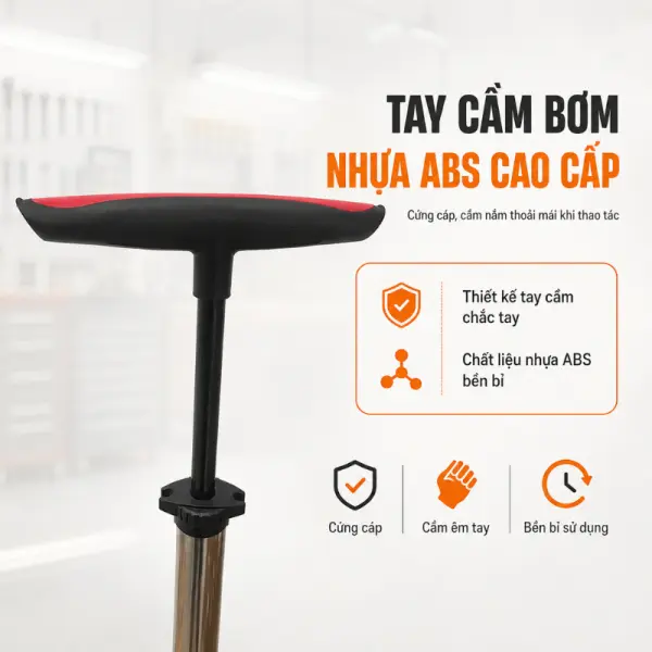 Bơm Tay HAIBOSHI HB-3818 Thân Inox 37mm, Cao 62–106cm, Dây 80cm, 3 Đầu Bơm, Đồng Hồ PSI/BAR