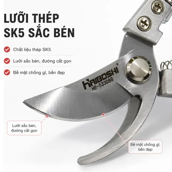 Kéo Cắt Tỉa Cành HAIBOSHI Kiểu Nhật Lưỡi Thép SK5 Cắt Cành 2cm
