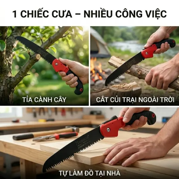 Cưa Gấp Cầm Tay HAIBOSHI HB-565373 Lưỡi 180mm, Răng Cưa 3D, Tay Cầm TPR, Chốt Khóa An Toàn