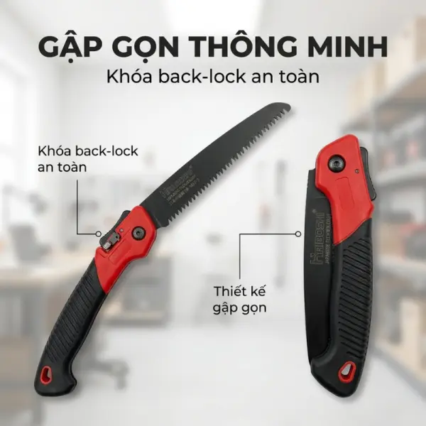 Cưa Gấp Cầm Tay HAIBOSHI HB-565373 Lưỡi 180mm, Răng Cưa 3D, Tay Cầm TPR, Chốt Khóa An Toàn