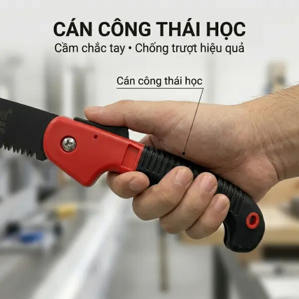Cưa Gấp Cầm Tay HAIBOSHI HB-565373 Lưỡi 180mm, Răng Cưa 3D, Tay Cầm TPR, Chốt Khóa An Toàn