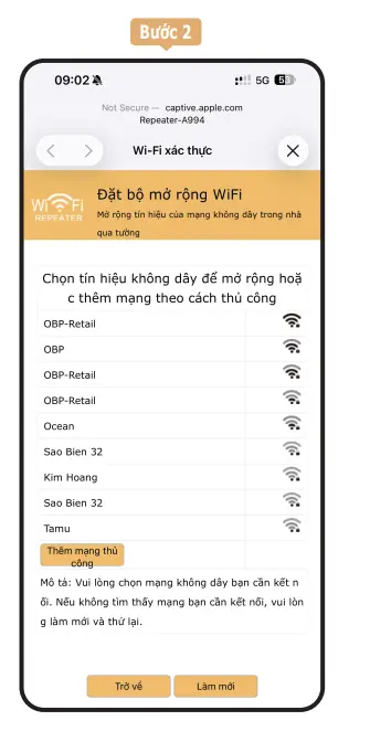 Chọn mạng gốc để kết nối