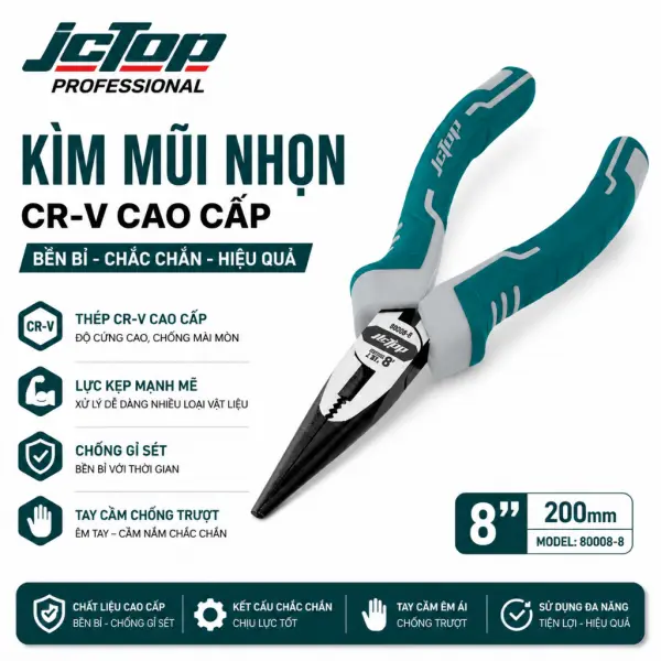 Kìm Mỏ Nhọn JcTop BI1060/BI1080 6" - 8" Thép CR-V