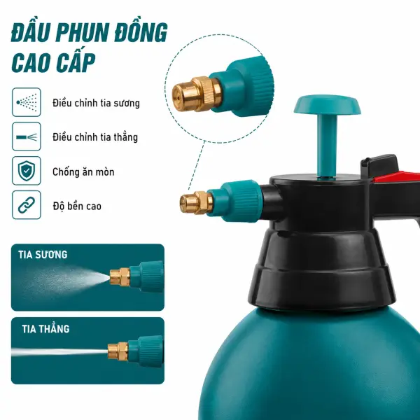 Bình Phun Áp Suất JCTOP GR3002 2L Đầu Phun Đồng
