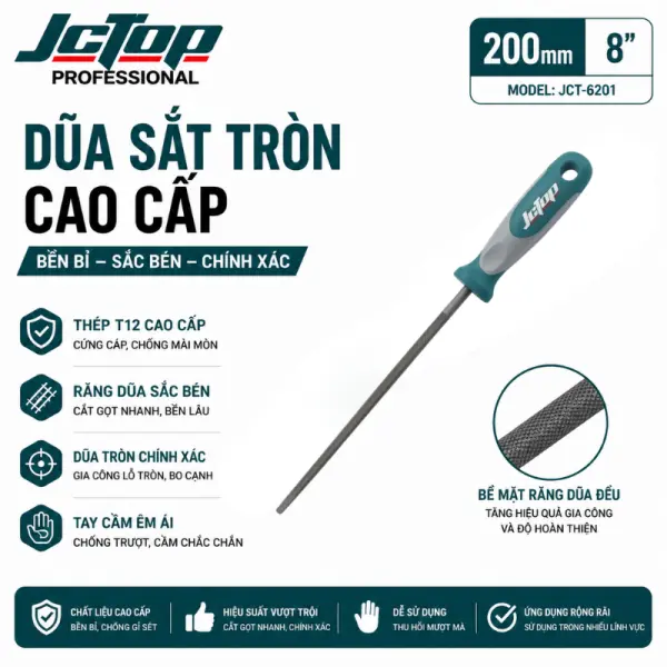 Giũa Thép JCTOP ER6501-ER6504 8 Inch 200mm