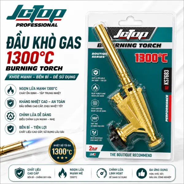 Đầu Khò Gas JCTOP KS7681–KS7687 1300°C Chính Hãng