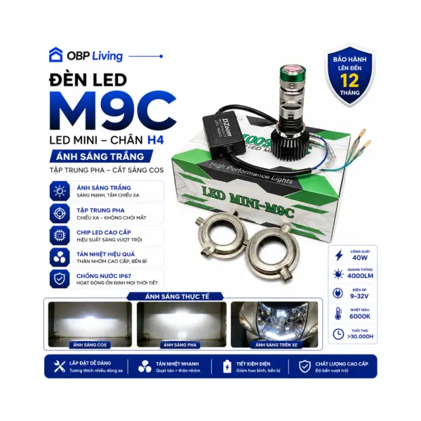 Đèn Pha Bi Cầu Mini M9C DZOOM-R02 45W 12V–24V