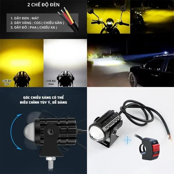 Đèn Bi Cầu Mini  2 Màu Pha Trắng Cos Vàng 20W  Chống Nước IP67 Phá Sương Cực Tốt