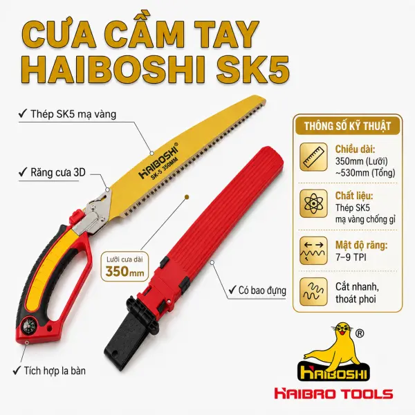 Cưa Cầm Tay HAIBOSHI 350mm Lưỡi SK5 Mạ Vàng