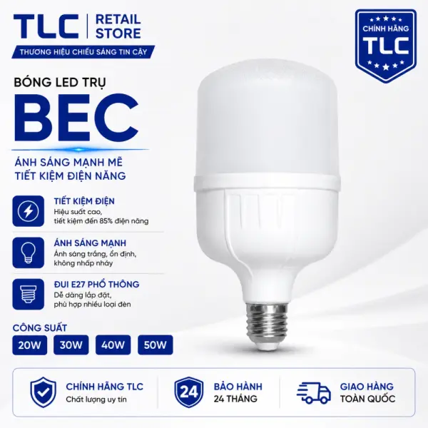 Bóng LED Trụ TLC BEC EyeCare E27 15W-50W TLC