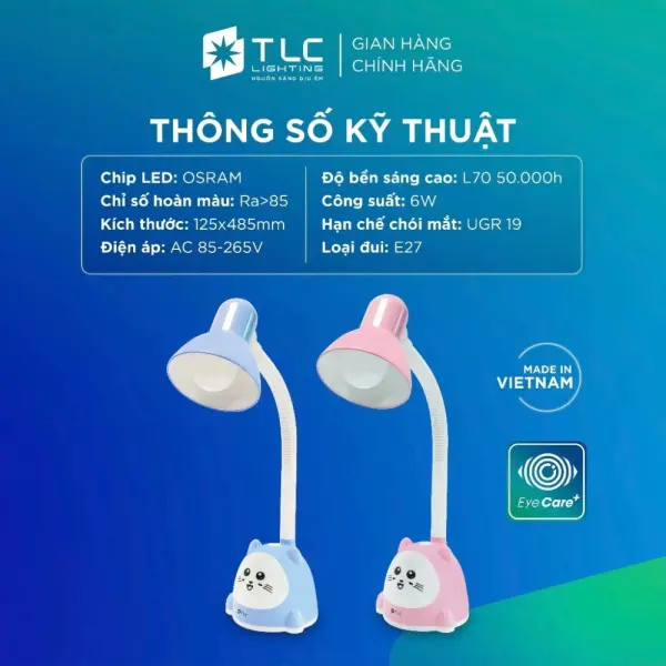 Đèn Bàn Học LED TLC EyeCare+ 6W Bảo Vệ Mắt Chip OSRAM
