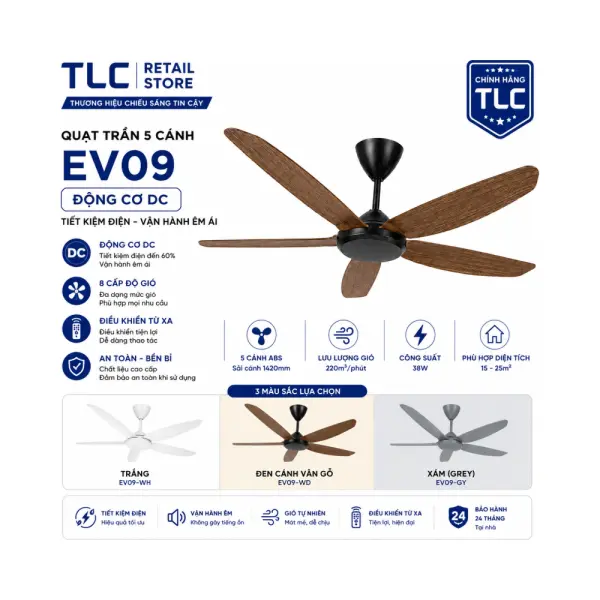 Quạt Trần TLC EV09 38W 5 Cánh 1420mm