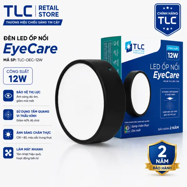 Đèn LED Ốp Nổi EyeCare TLC 12W Viền Trắng/Đen