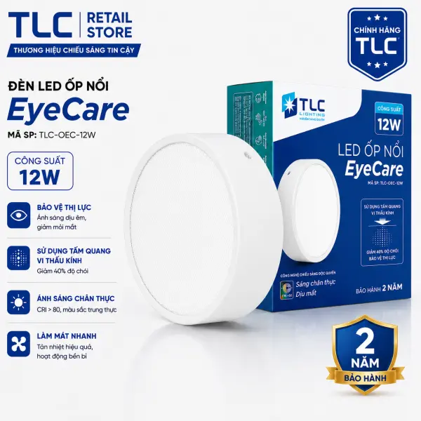 Đèn LED Ốp Nổi EyeCare TLC 12W Viền Trắng/Đen