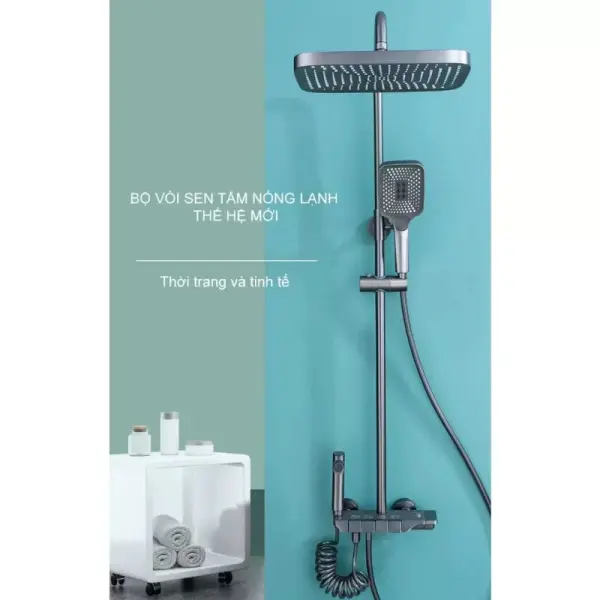 Bộ Sen Cây Tắm Phím Đàn Cao Cấp Màu Xám Titan - Đồng Thau Chống Bám Bẩn (4 Chế Độ Nước)
