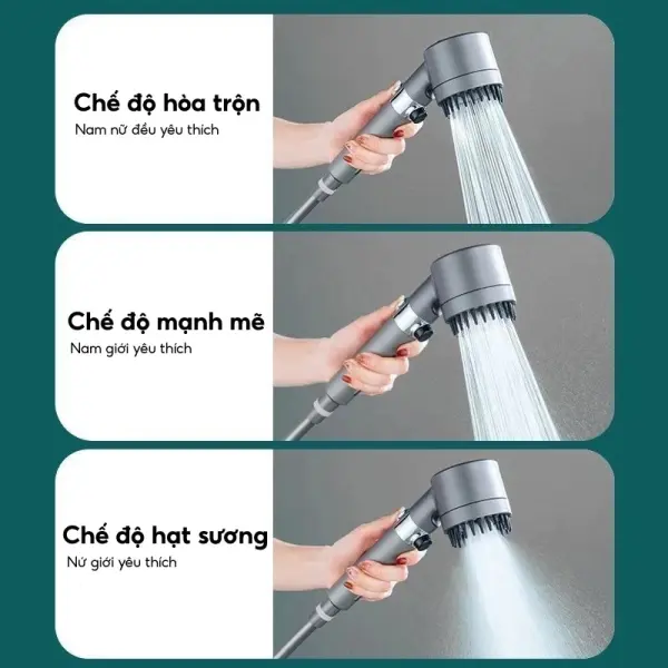 Vòi Sen Tăng Áp Lọc Nước Đa Năng  -  Mặt Gai Silicone Massage Da Đầu (Kèm Dây Cáp Đồng Bộ)