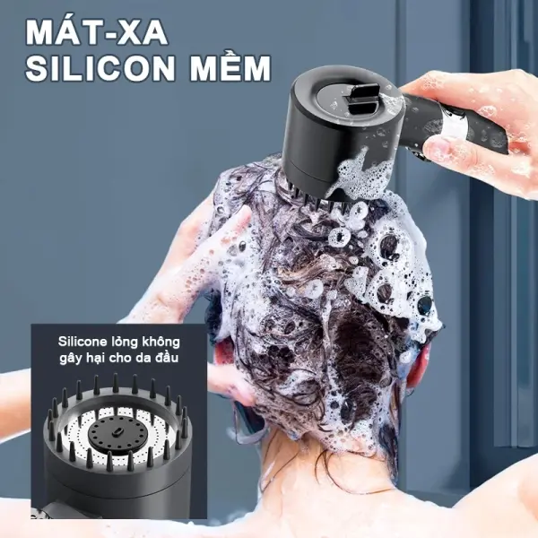 Vòi Sen Tăng Áp Lọc Nước Đa Năng  -  Mặt Gai Silicone Massage Da Đầu (Kèm Dây Cáp Đồng Bộ)