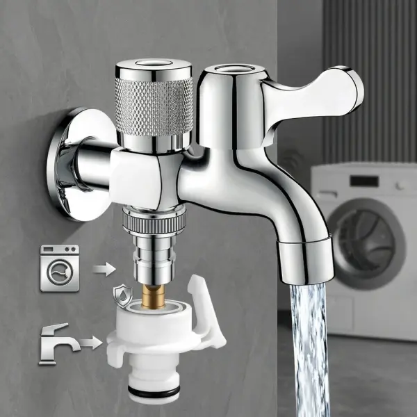 Vòi Hai Đầu Inox 304 Hai Đầu Xả Độc Lập Chống Gỉ Lắp Máy Giặt Sân Vườn V26-A01