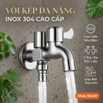 Vòi Hai Đầu Inox 304 Hai Đầu Xả Độc Lập Chống Gỉ Lắp Máy Giặt Sân Vườn V26-A01