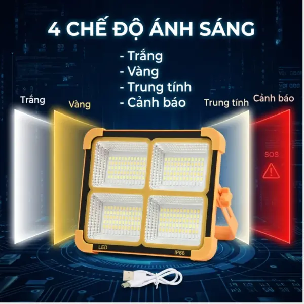 Đèn Năng Lượng Mặt Trời Cầm Tay 50W Đa Năng OBP, Đèn Pha LED Tích Điện Xách Tay Có Cổng Sạc Điện Thoại