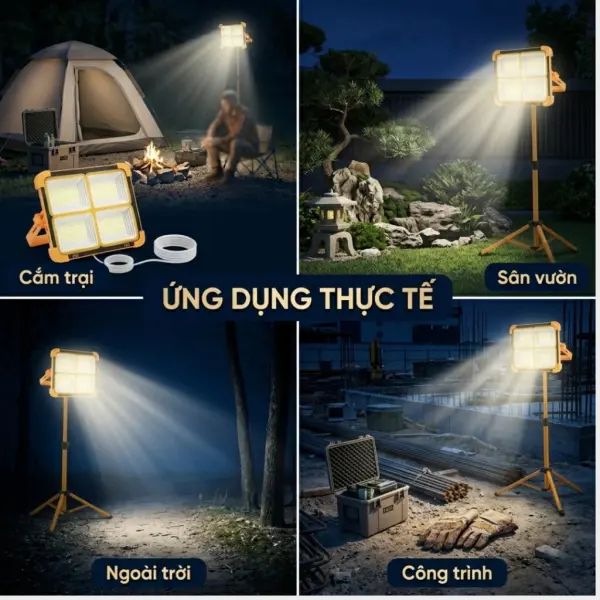 Đèn Năng Lượng Mặt Trời Cầm Tay 50W Đa Năng OBP, Đèn Pha LED Tích Điện Xách Tay Có Cổng Sạc Điện Thoại
