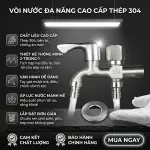 Vòi Hai Đầu Inox 304 Hai Đầu Xả Độc Lập Chống Gỉ Lắp Máy Giặt Sân Vườn V26-A01