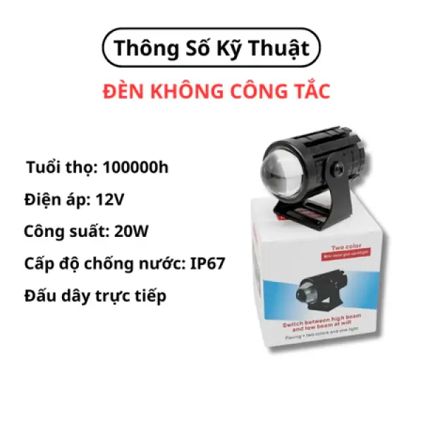 Đèn Bi Cầu Mini  2 Màu Pha Trắng Cos Vàng 20W  Chống Nước IP67 Phá Sương Cực Tốt