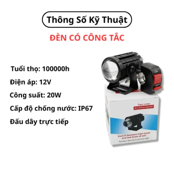 Đèn Bi Cầu Mini  2 Màu Pha Trắng Cos Vàng 20W  Chống Nước IP67 Phá Sương Cực Tốt